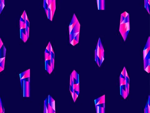 Crystals with violet gradient seamless pattern. Minerals, design elements. Ve Illustrazione stock