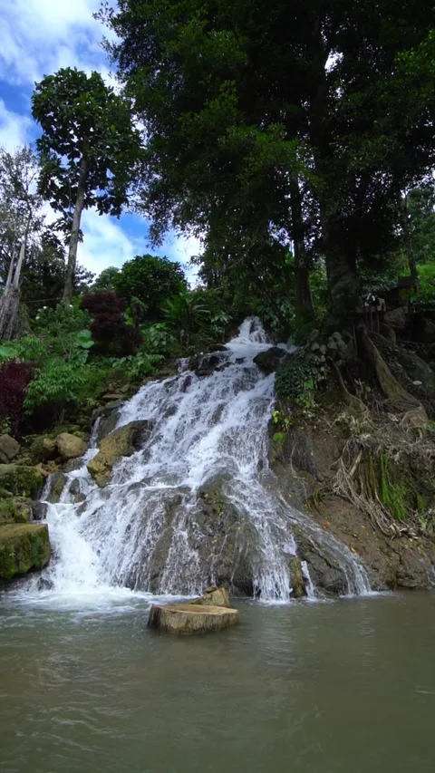 CS - Beautiful portrait video of a vertical waterfall Stock Footage 238638834