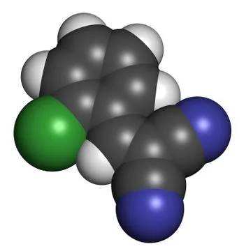 Cs tear gas molecule (2-chlorobenzalmolononitrile). Stock Illustration