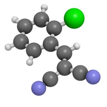 Cs tear gas molecule (2-chlorobenzalmolononitrile). Stock Illustration
