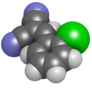 Cs tear gas molecule (2-chlorobenzalmolononitrile). Stock Illustration