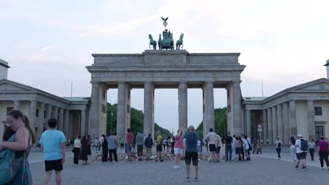 CSD Attack Memorial Sign and Floral Tribute at Brandenburg Gate - July 30, 2026 Stock Footage 340923594