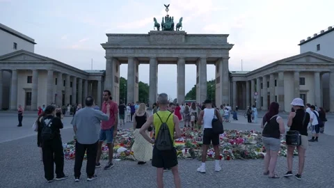 CSD Attack Memorial Sign and Floral Tribute at Brandenburg Gate - July 30, 2026 Stock Footage 340923616