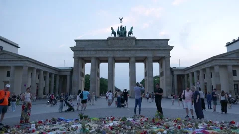 CSD Attack Memorial Sign and Floral Tribute at Brandenburg Gate - July 30, 2026 Stock Footage 340925097