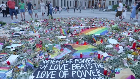 CSD Attack Memorial Sign and Floral Tribute at Brandenburg Gate - July 30, 2026 Stock Footage 340925131