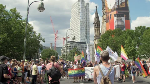 CSD Berlin Pride Celebration. There is no Pride on Dead Planet Flag Ecologists Stock Footage 132106622