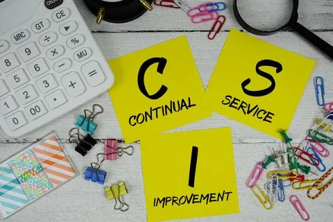 CSI Continual Service Improvement text phrase of business and financial concept Stock Photos
