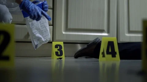 CSI With Evidence Bag Work Around Dead Body, Murder Victim, 4K Stock Footage