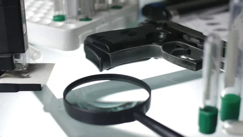 CSI laboratory expert table close up Stock Footage 86460122