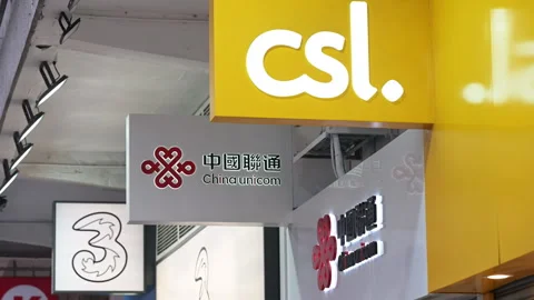 CSL China Unicom Three 3 Logos Hong Kong Mobile Network Branding Stock Footage 333630511