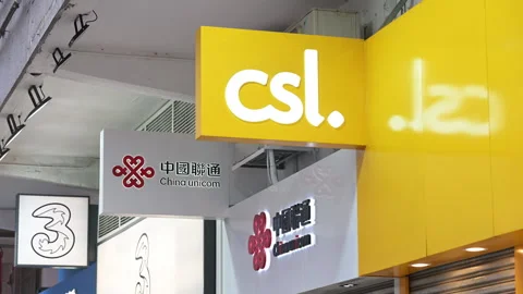 CSL Mobile China Unicom Three Stores Hong Kong Telecommunications Network Stock Footage 333630450
