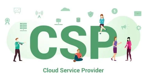 Csp cloud service provider concept with big word or text and team people with Illustrazione stock
