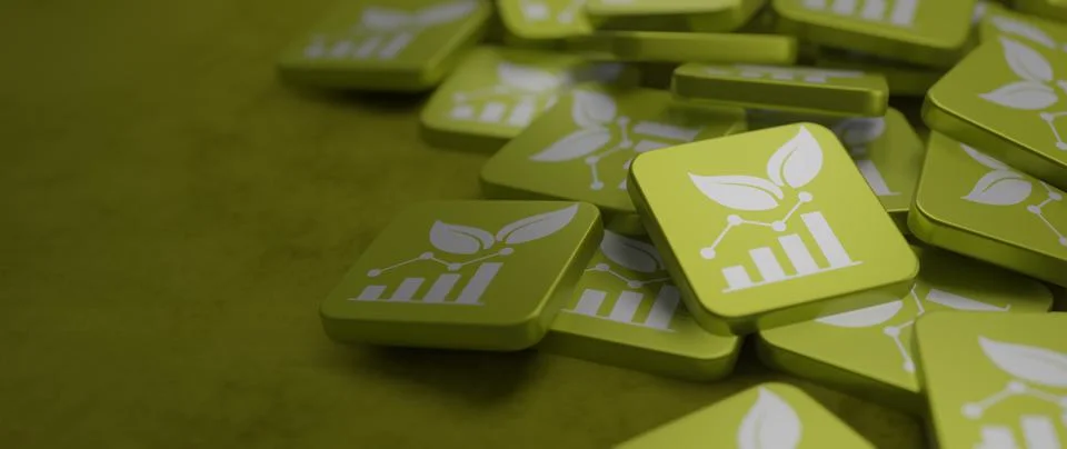 CSR concept leaf with green background. Green economy concept 3d render Иллюстрация
