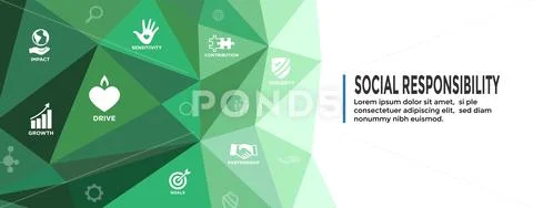 CSR-Corporate Social Responsibility Outline Icon Set & Web Header Banner Stock Illustration