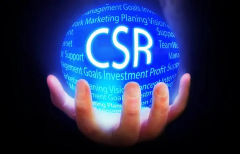 CSR globe in hand blue,concept background isolated black business Stock Illustration