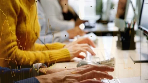 CSR in yellow sweater raising headset, answering support call, showing data Stock Footage 333609672