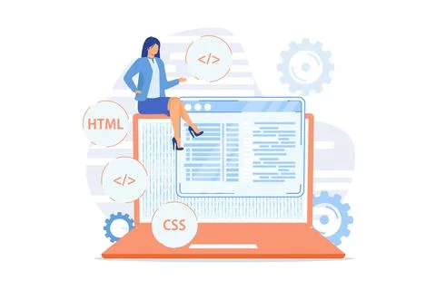 Css and HTML programming languages. Computer programming , coding, IT. Fema.. Stock Illustration