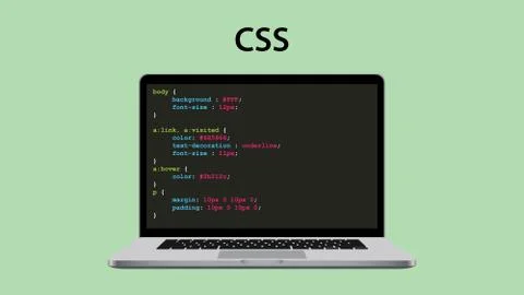 Css cascading style sheet programming with laptop and script code Stock Illustration