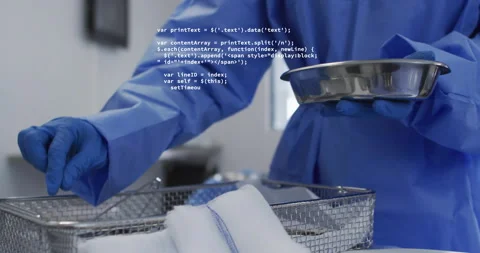 On CSS code appearing practitioner adjusting kidney-dish grabbing forceps Stock Footage 316087513