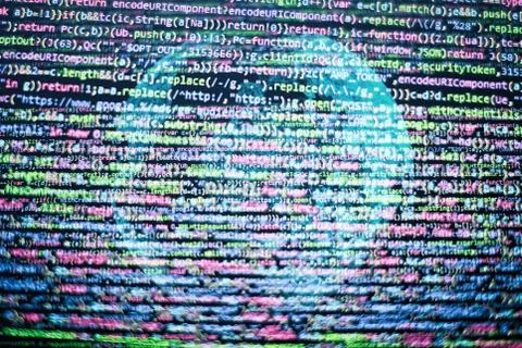 CSS, JavaScript and HTML usage. Monitor closeup of function source code. Abst Stock Photos