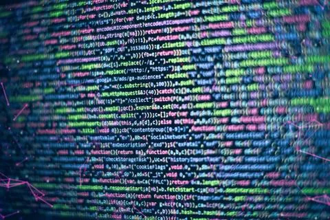 CSS, JavaScript and HTML usage. Monitor closeup of function source code. Abst Stock Photos