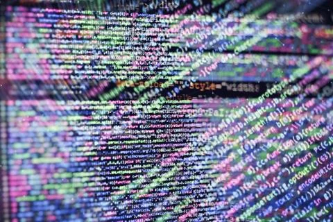 CSS, JavaScript and HTML usage. Monitor closeup of function source code. Abst Stock Photos