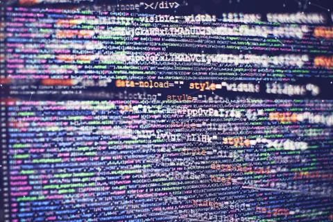 CSS, JavaScript and HTML usage. Monitor closeup of function source code. Abst Stock Photos