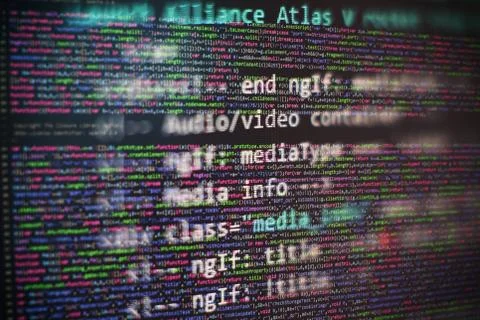 CSS, JavaScript and HTML usage. Monitor closeup of function source code. Abst Stock Photos