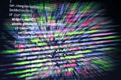 CSS, JavaScript and HTML usage. Monitor closeup of function source code. Abst Stock Photos