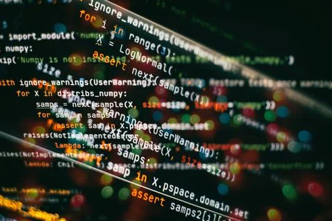 CSS, JavaScript and HTML usage. Monitor closeup of function source code. Abst Stock Photos