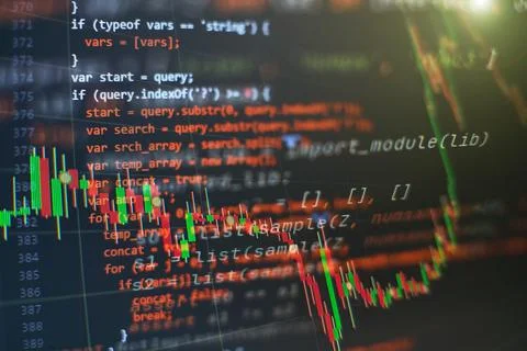 CSS, JavaScript and HTML usage. Monitor closeup of function source code. Abst Stock Photos
