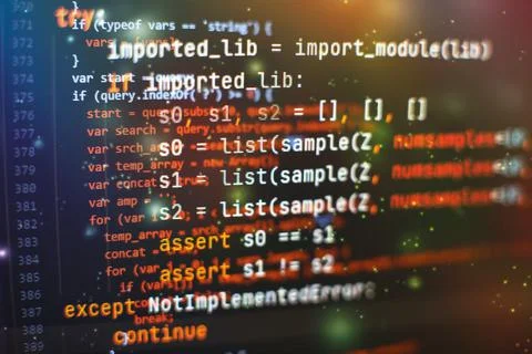 CSS, JavaScript and HTML usage. Monitor closeup of function source code. Abst Stock Photos
