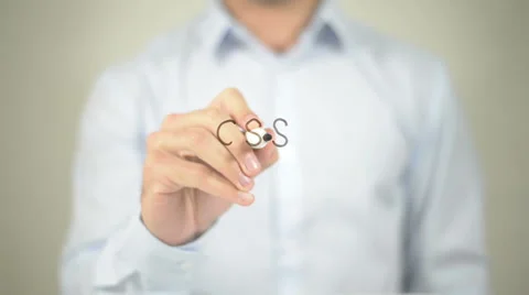 CSS , man writing on transparent screen Stock Footage 62761661