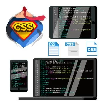CSS Programming Language Vector Flat Illustrations Set Stock Illustration