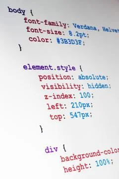 Css source code closeup vertical view 스톡 일러스트