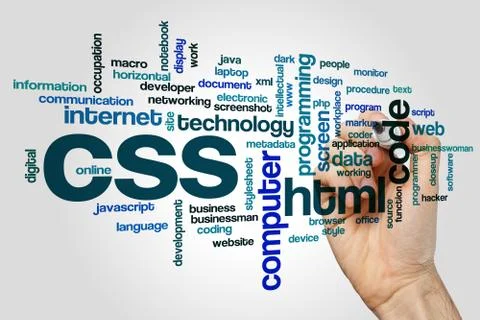 CSS word cloud concept on grey background Stock Photos