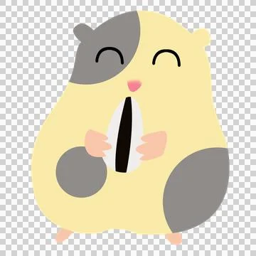 Cst cute withe grey hamster eat sunflower seed smile Stock Illustration