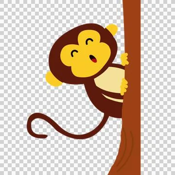Cst monkey behind tree Stock Illustration