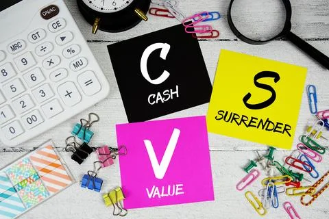 CSV Cash Surrender Value text phrase of business and financial concept Stock Photos
