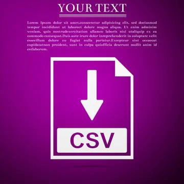 CSV file document icon. Download CSV button icon isolated on purple background Illustrazione stock
