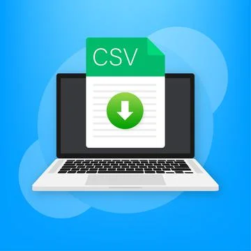 CSV file icon with laptop. Spreadsheet document type. Modern flat design grap Stockillustratie