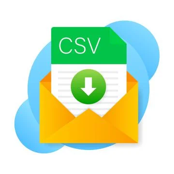CSV file icon with laptop. Spreadsheet document type. Modern flat design graphic Stock Illustration