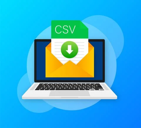CSV file icon with laptop. Spreadsheet document type. Modern flat design graphic Illustrazione stock
