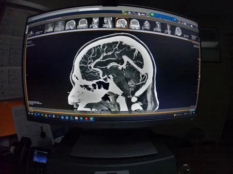 CT Brain angiography image on computer monitor Stock-Fotos