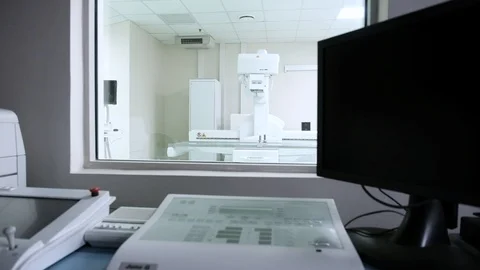 CT (Computed tomography) scanner in hospital laboratory Stock Footage 89567589