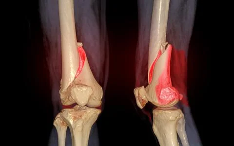 CT knee 3D rendering image AP and Lateral view isolated on black background s Stock Illustration