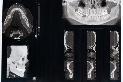 CT scan of a patient with malocclusion, missing chewing tooth and Stock Photos