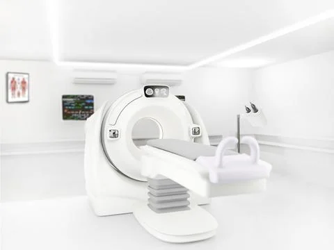 The CT scan room features a 3D rendering  CT scanner, used for high-resolut.. Stock Illustration