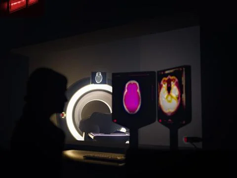 The CT scan room features a 3D rendering  CT scanner, used for high-resolut.. Stock Illustration