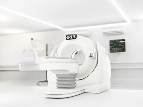 The CT scan room features a 3D rendering  CT scanner, used for high-resolut.. Stock-Illustration